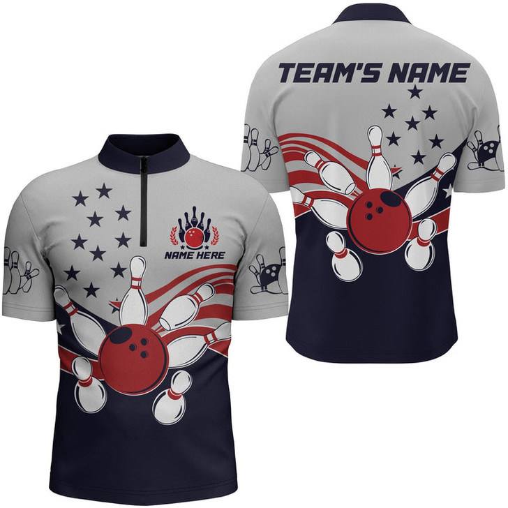 Custom American Flag Bowling Quarter-Zip Shirt Custom Bowling Jersey for Men Bowling Team League