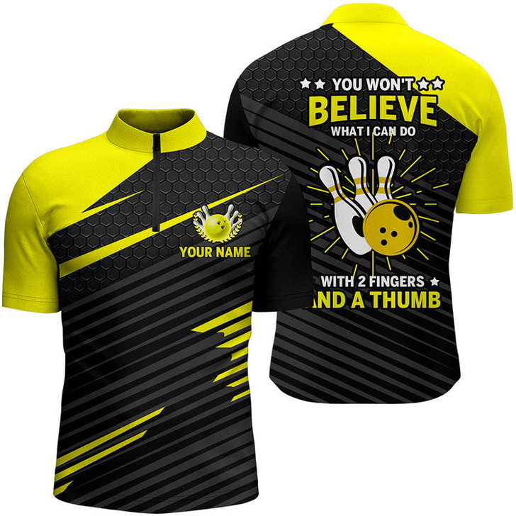 Custom Funny Bowling Shirt for Men Multi Color Custom Bowling Jersey Quarter-Zip 2 Fingers And A Thumb