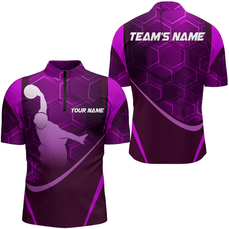 Custom Multi Color Hive Bowling Shirt for Men Bowling Jersey Bowling Team League Quarter-Zip Shirt