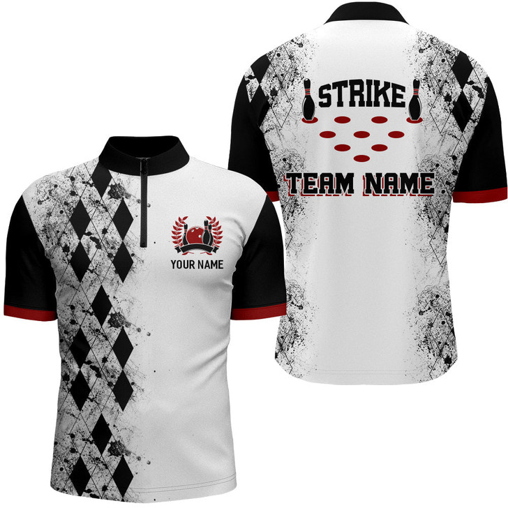 Custom Personalized Bowling Quarter-Zip Shirt for Men Strike Bowling Jersey Team White Bowling Shirt
