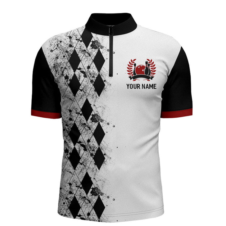 Custom Personalized Bowling Quarter-Zip Shirt for Men Strike Bowling Jersey Team White Bowling Shirt