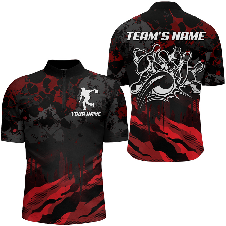Custom Men Bowling Quarter-Zip Shirt Custom Multi Color Camo Bowling Jersey Bowling Team League Shirt