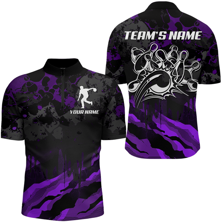 Custom Men Bowling Quarter-Zip Shirt Custom Multi Color Camo Bowling Jersey Bowling Team League Shirt