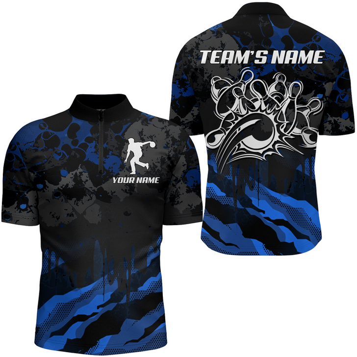 Custom Men Bowling Quarter-Zip Shirt Custom Multi Color Camo Bowling Jersey Bowling Team League Shirt