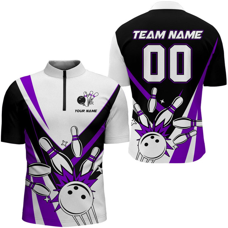 Custom Multi Color Bowling Quarter-Zip Shirt for Men Custom Name Number Bowling Team Shirt Bowlers Jersey