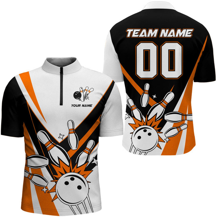 Custom Multi Color Bowling Quarter-Zip Shirt for Men Custom Name Number Bowling Team Shirt Bowlers Jersey