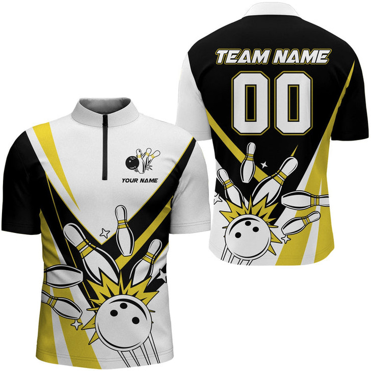 Custom Multi Color Bowling Quarter-Zip Shirt for Men Custom Name Number Bowling Team Shirt Bowlers Jersey