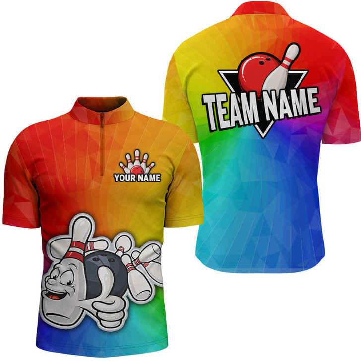 Custom Rainbow Custom Bowling Shirt for Men Bowling Jersey Bowling Team League Quarter-Zip Shirt
