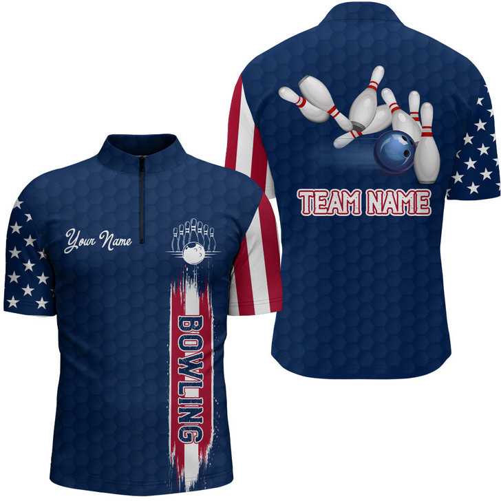 Custom American Bowling Shirt Men Custom Bowling Quarter-Zip Shirt Team League Bowling Jersey