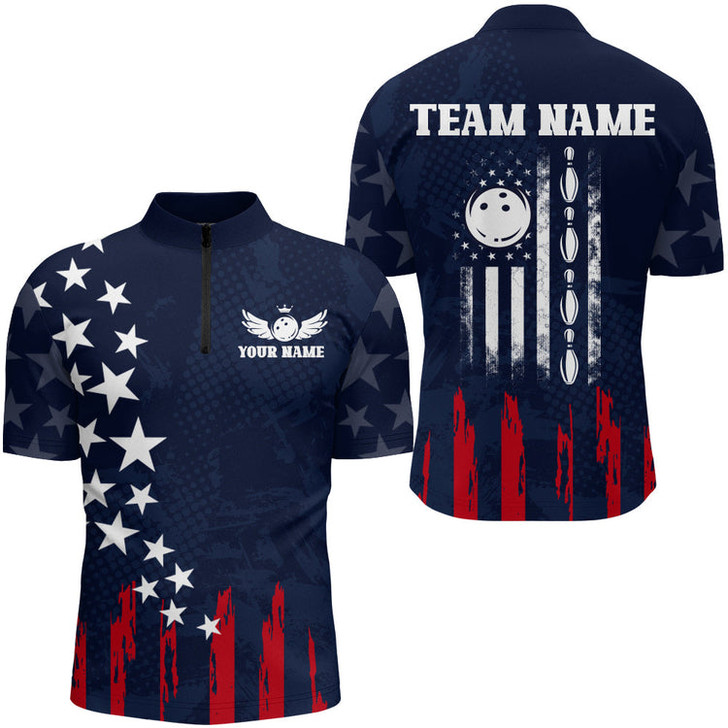 Custom American Bowling Shirt Men Custom Bowling Quarter-Zip Shirt Team League Bowling Jersey