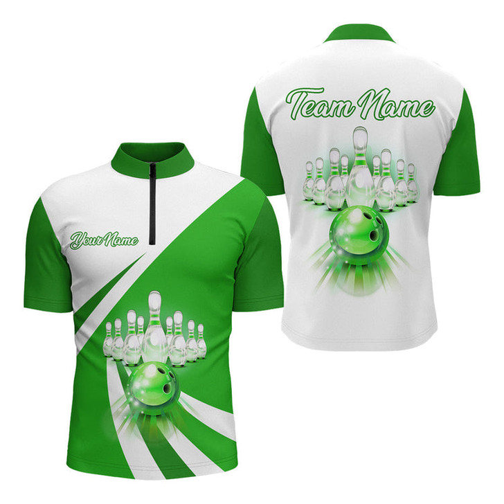 Custom Green Bowling Shirt for Men Bowling Jersey Bowling Team League Quarter-Zip Shirt