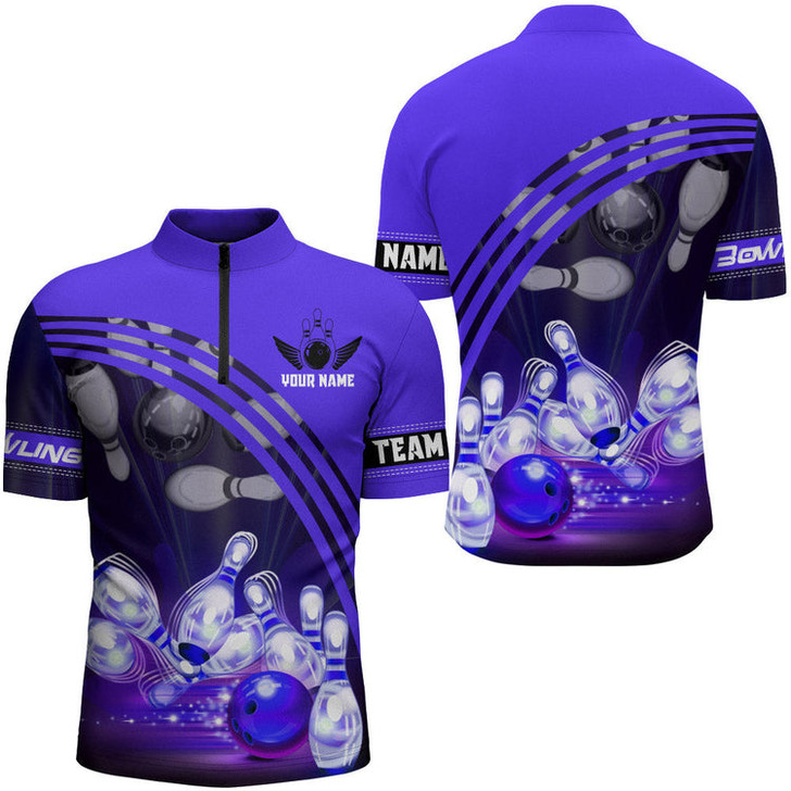Custom Multi Color Bowling Shirt for Men Bowling Jersey Bowling Team League Quarter-Zip Shirt, Perfect Gift for Bowling Lovers