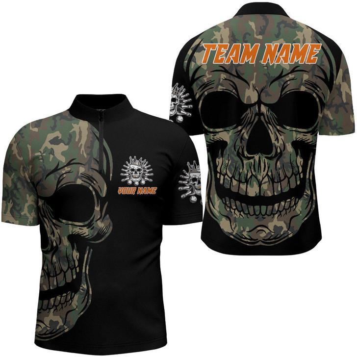 Custom Camo Bowling Shirt Custom Skull Bowling Jersey Men Bowling Quarter-Zip Shirt For Team