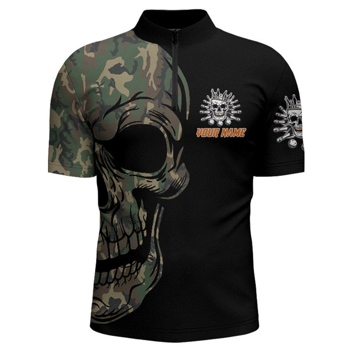 Custom Camo Bowling Shirt Custom Skull Bowling Jersey Men Bowling Quarter-Zip Shirt For Team