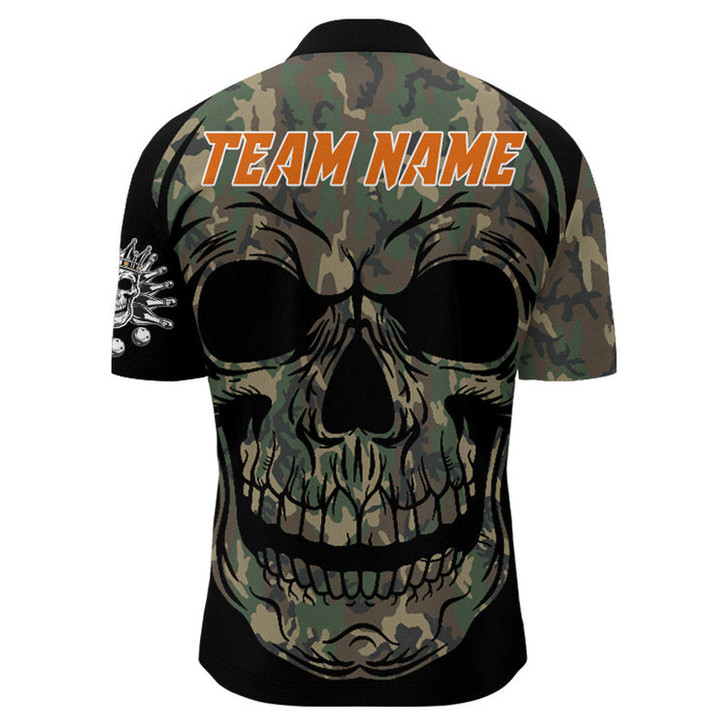 Custom Camo Bowling Shirt Custom Skull Bowling Jersey Men Bowling Quarter-Zip Shirt For Team