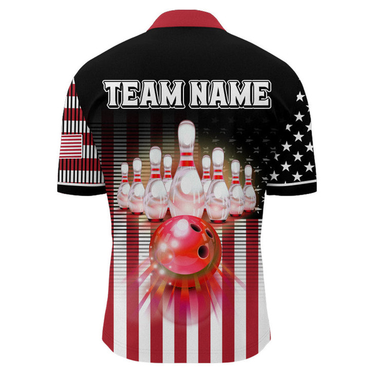 Custom American Bowling Jersey Men Custom Black Bowling Quarter-Zip Shirt Team Patriot Bowling Shirt