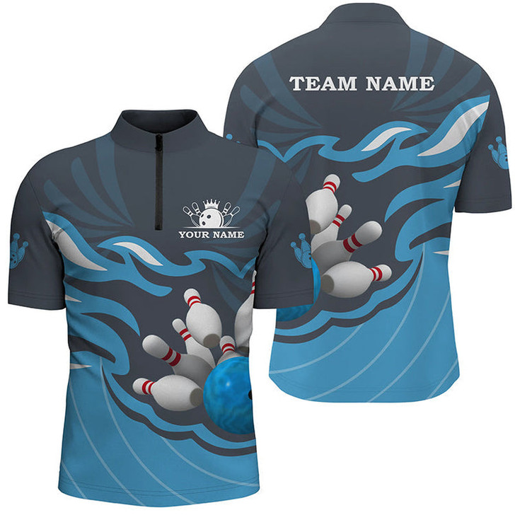 Custom Men's Bowling Quarter Zip Shirts Custom Multi Color Bowling Ball Pins Team League Jersey, Bowling Gift