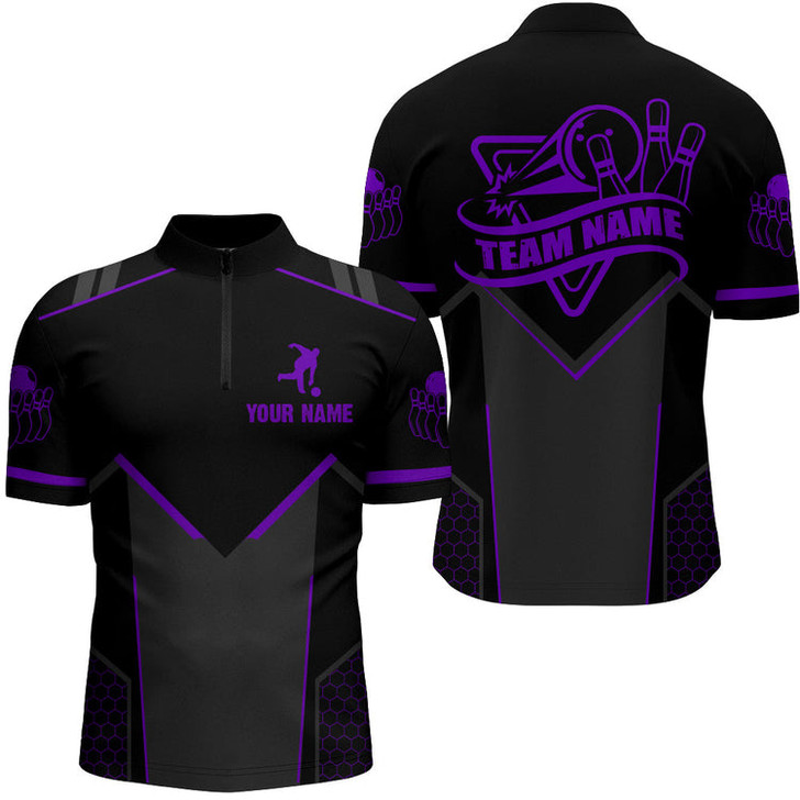 Custom Bowling Jersey For Men Custom Multi Color Bowling Quarter-Zip Shirt Team Bowlers Short Sleeve