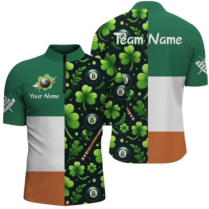 Custom St Patrick Day Ireland Flag Custom Men Billiard 3D Jersey Shirt Lucky Green Clover
