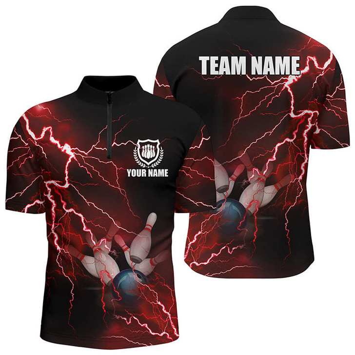 Custom Men's bowling Quarter Zip shirts Custom Many Color Lightning Thunder Bowling Team Jersey, Gift for Bowlers