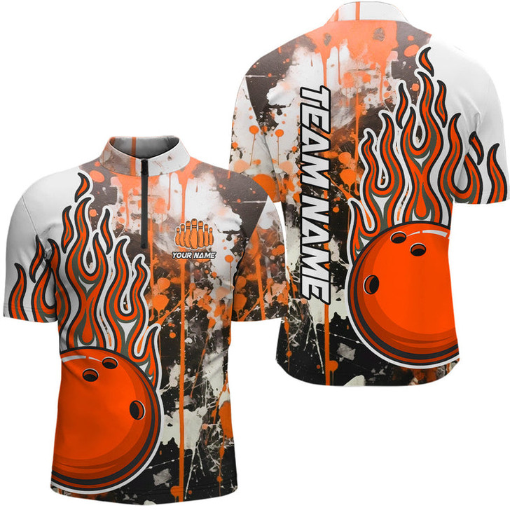 Custom Multicolor Camo Flame Bowling Quarter Zip Shirts Men Custom Bowling Team Jerseys Bowling Shirts