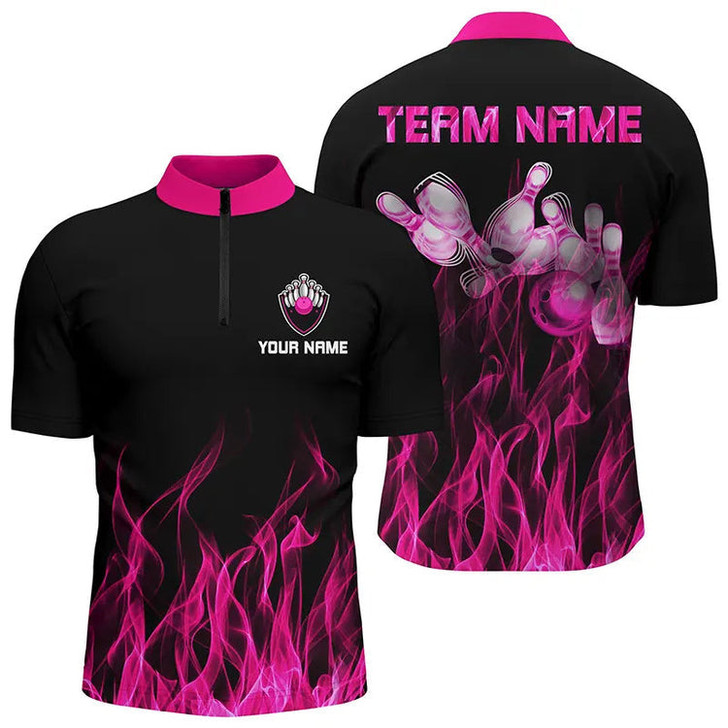 Custom Personalized Men Bowling Shirt Multicolor Flame Bowling Ball and Pins, Bowling jerseys for Bowler