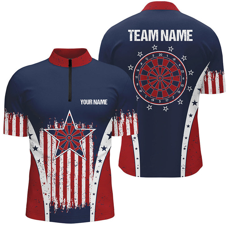 Custom Retro American Flag Darts Quarter Zip Shirt Personalized Patriotic Darts Jerseys For Men