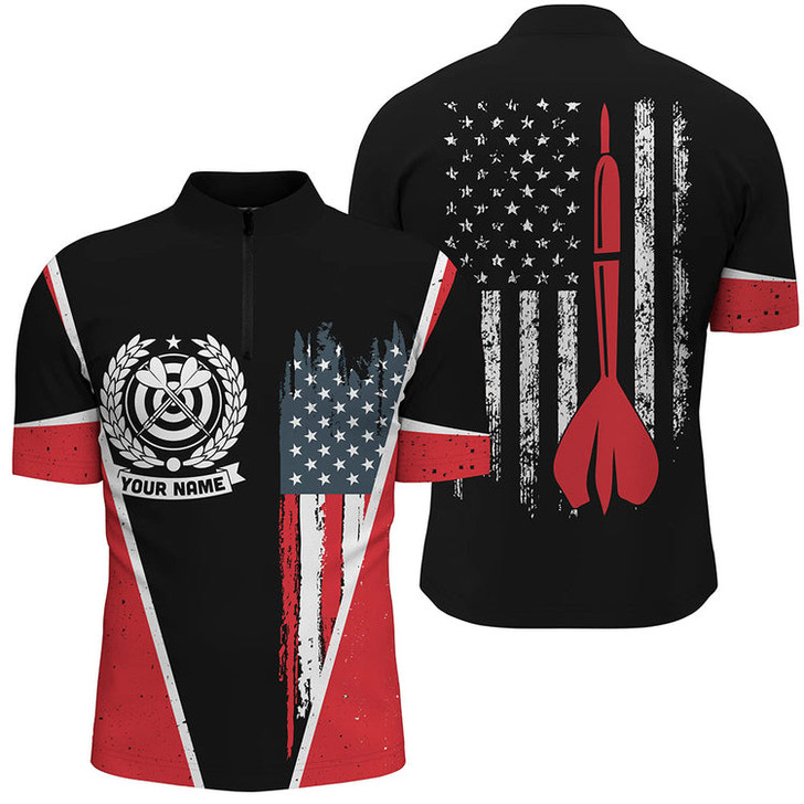Custom Retro American Flag Darts Quarter Zip Shirt Personalized Patriotic Darts Jerseys For Men