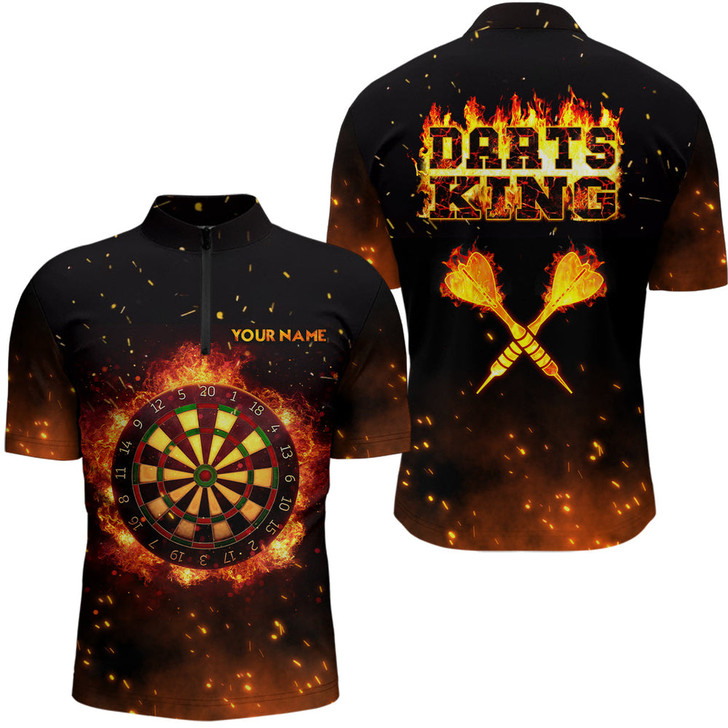 Custom Personalized Flame Darts King Quarter Zip Shirt Custom Name Fire Darts Jersey For Men