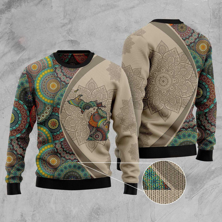 FUNSTUFFPRINT Michigan Mandala Funny Ugly Christmas Sweater, Christmas Sweater, Ugly Sweater, Funny Xmas Sweaters Ugly  Sweater