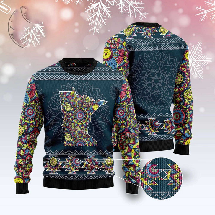 FUNSTUFFPRINT Minnesota Blue Mandala Ugly Christmas Sweater, Christmas Sweater, Ugly Sweater, Funny Xmas Sweaters Ugly  Sweater