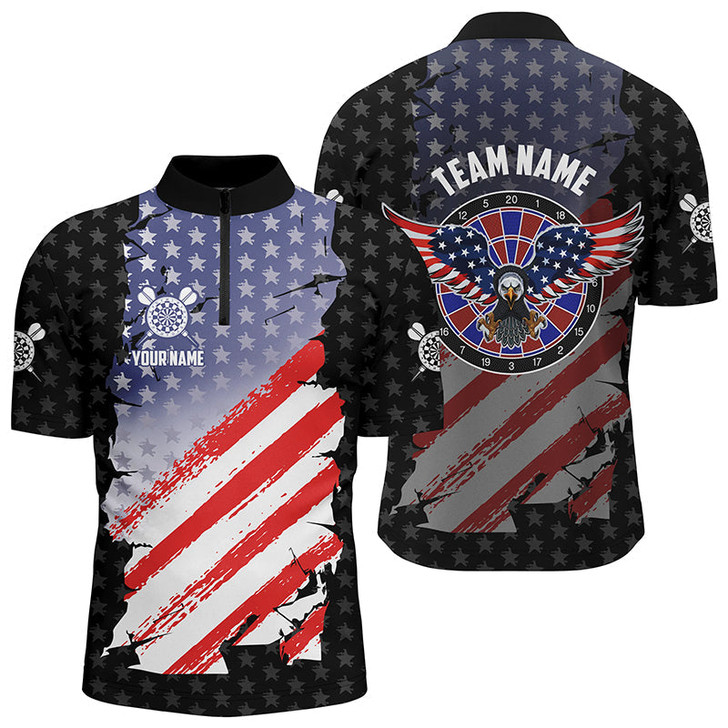 Custom American Flag Patriotic Darts Quarter Zip Shirt Us Eagle Stars Pattern Custom Mens Dart Jersey