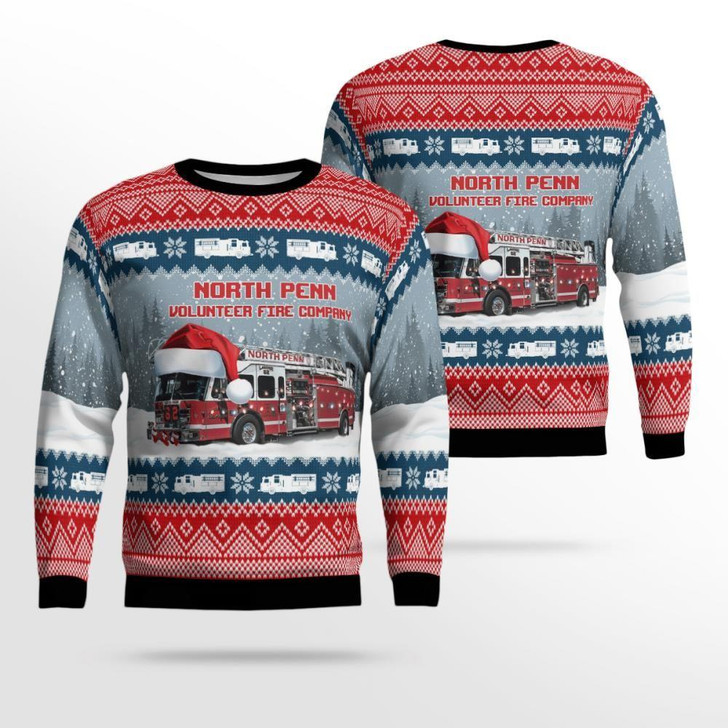 FUNSTUFFPRINT North Penn Volunteer Fire Co Ugly Christmas Sweater – Christmas Gifts For Firefighters Ugly  Sweater