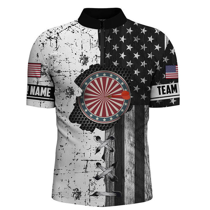 Custom Darts In My Heart Retro American Flag Quarter-Zip Shirt Patriotic Dart Jersey For Men