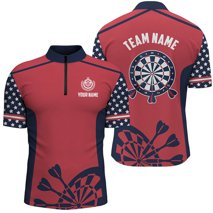 Custom Darts Pattern Waving American Flag White Quarter-Zip Shirt Patriotic Dart Jersey For Men
