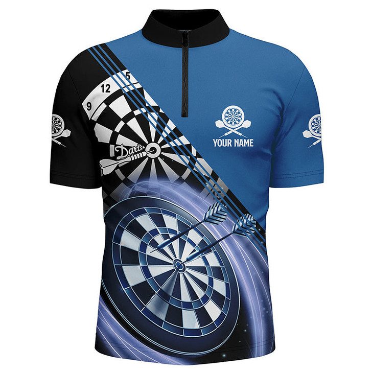 Custom Blue Mens Darts Quarter Zip Shirt With Name Customized Darts Shirts For Men Dart Jersey