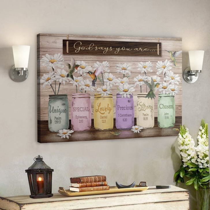 Bible Verse Wall Art Canvas - Daisy Jar Vase - God Says You Are Canvas - Ciaocustom
