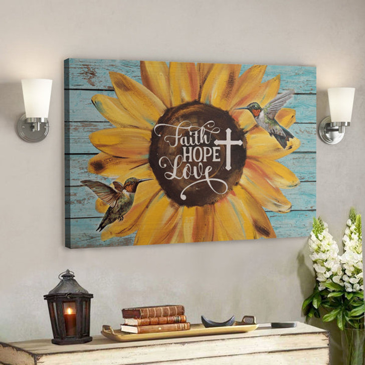 Bible Verse Wall Art Canvas - Green Hummingbird And Sunflower - Faith Love Hope Canvas - Ciaocustom