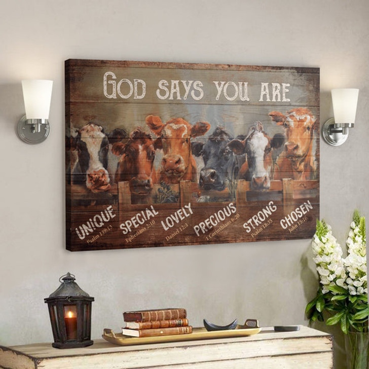 Bible Verse Wall Art Canvas - Cow - God Says You Are 1 Canvas - Ciaocustom
