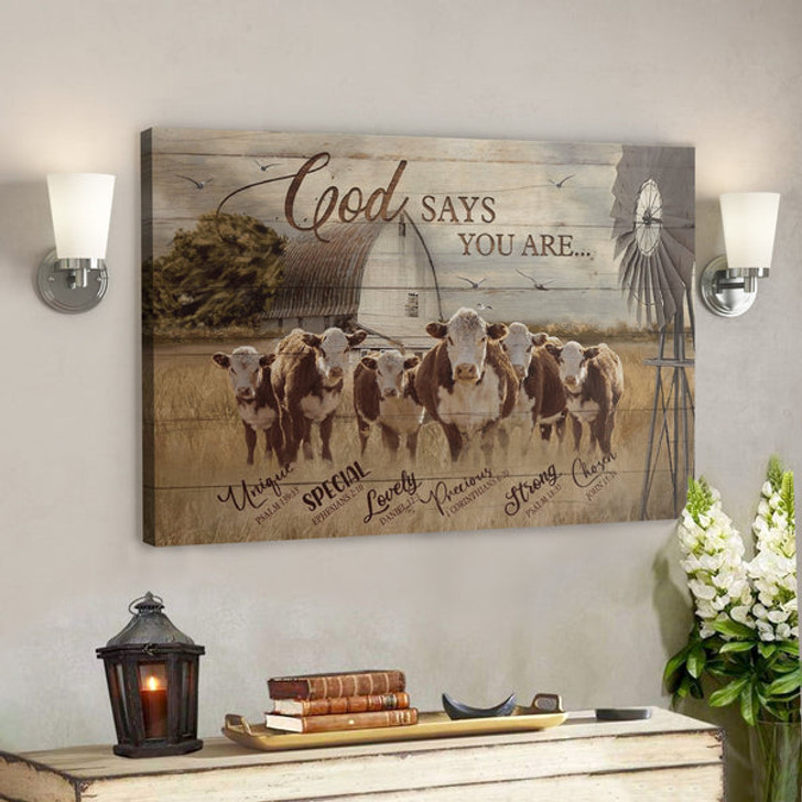 Bible Verse Wall Art Canvas - Cows - God Says You Are 2 Canvas - Ciaocustom