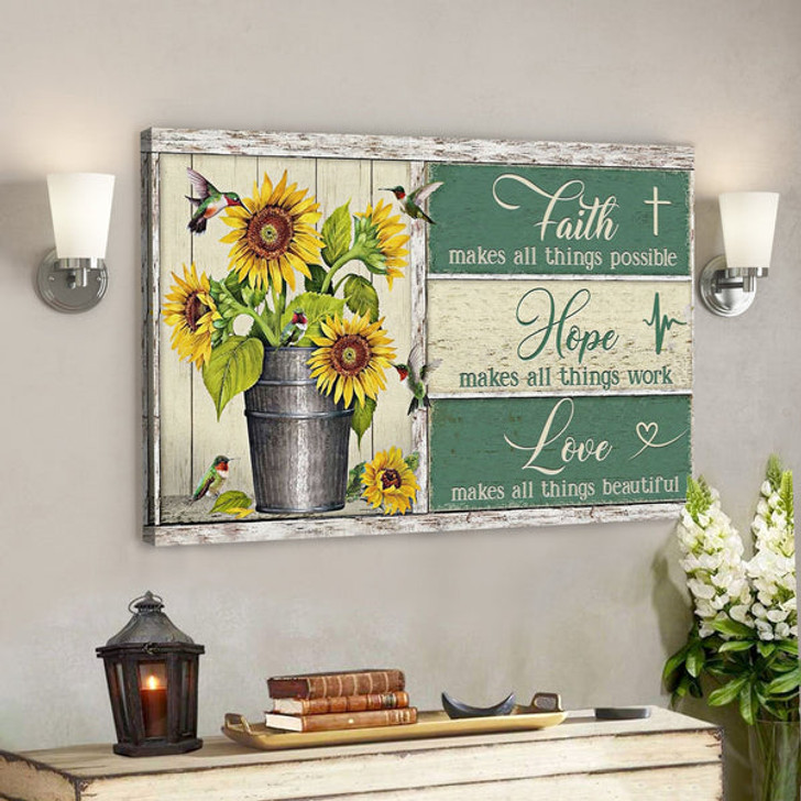 Bible Verse Canvas - Faith Hope Love Sunflower Canvas Wall Art - Scripture Canvas Wall Art - Ciaocustom