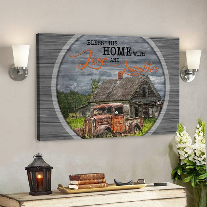 Bible Verse Canvas - Bless This Home With Love And Laughter Farmhouse Canvas - Scripture Canvas Wall Art - Ciaocustom