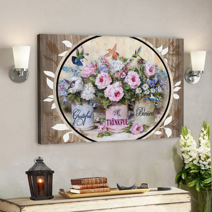 Bible Verse Canvas - Grateful Thankful Blessed Hummingbird Flowers Canvas - Scripture Canvas Wall Art - Ciaocustom
