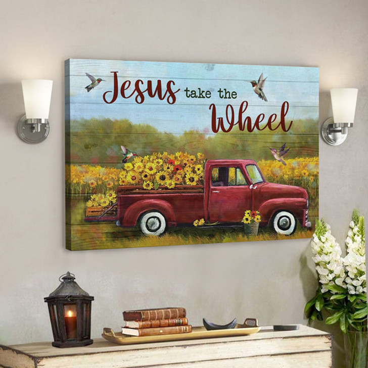 Bible Verse Canvas - Jesus Take The Wheel Flower Truck Canvas - Scripture Canvas Wall Art - Ciaocustom