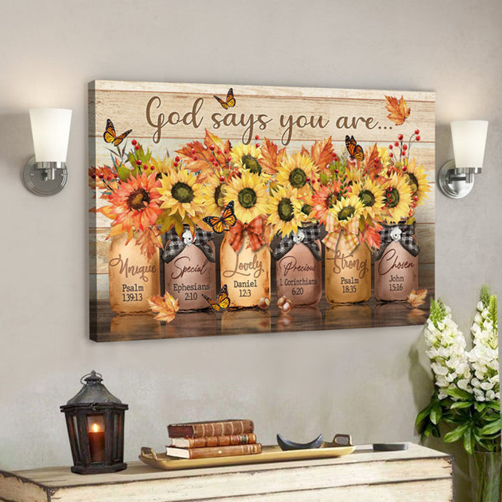 Bible Verse Canvas - Autumn Sunflower - God Says You Are Canvas Wall Art - Scripture Canvas Wall Art- Ciaocustom
