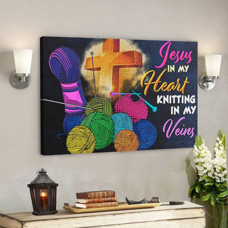 Bible Verse Canvas - Jesus In My Heart Knitting In My Veins Canvas - Scripture Canvas Wall Art - Ciaocustom