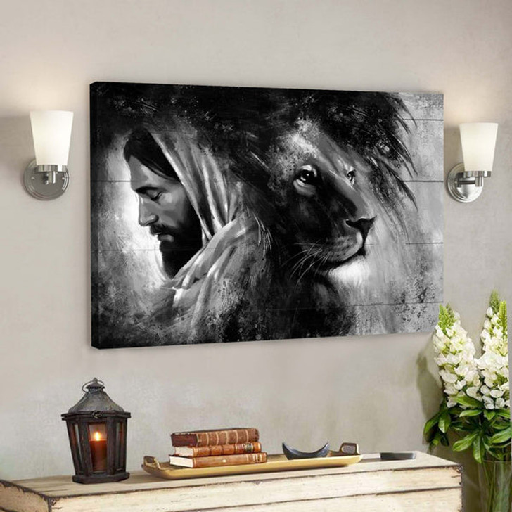 Jesus And The Awesome Lion Canvas Wall Art - Bible Verse Canvas - Scripture Canvas Wall Art - Ciaocustom