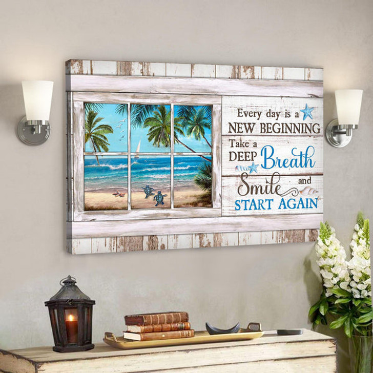 Turtle With Beach Landscape - Everyday Is A New Beginning Canvas Wall Art - Bible Verse Canvas - Scripture Canvas Wall Art - Ciaocustom