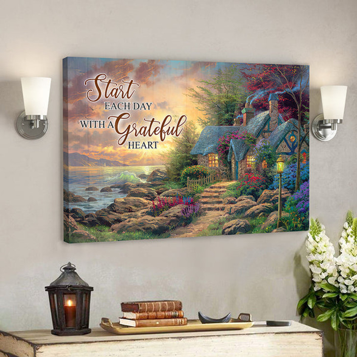 Start Each Day With A Grateful Heart 2 - Bible Verse Canvas - Scripture Canvas Wall Art - Ciaocustom