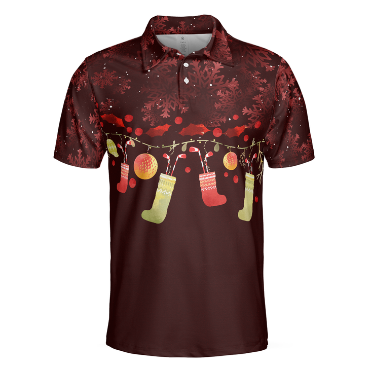 Christmas Golf Polo Shirts - Mens Golf Polo Shirts Short Sleeve - Red Christmas Pattern Shirt Dry Fit - Christmas Shirt Idea Gift For Men - Best Gift For Golf Lovers